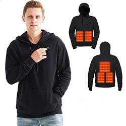 scosao Beheizbare Hoodie Herren Damen, Elektrischer Beheizte Jacke Warme Kapuzen Pullover USB-Laden Hoody Sweatshirt mit 3 Temperaturstufen für Outdoor Arbeit Reisen Camping,Black,3XL von scosao