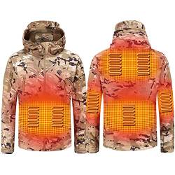 scosao Beheizbare Jacke Herren Winterjacke USB Elektrische Heizjacke Wasserdicht Winddicht Warme Heizung Jacke mit Kapuze 3 Temperatur für Outdoor Jagd Wandern Motorrad Skifahren,Camo,4XL von scosao