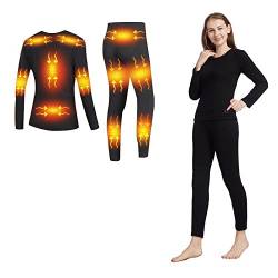 scosao Beheizbare Thermounterwäsche Damen Funktionsunterwäsche Set USB Beheizte Thermowäsche Base Layer Skiunterwäsche Winter Innenfleece Lange Warm ​Heizung Unterwäsche mit 16 Zonen Beheizt,Black,L von scosao