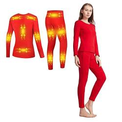 scosao Beheizbare Thermounterwäsche Damen Funktionsunterwäsche Set USB Beheizte Thermowäsche Base Layer Skiunterwäsche Winter Innenfleece Lange Warm ​Heizung Unterwäsche mit 16 Zonen Beheizt,Red,S von scosao