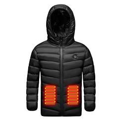 scosao Beheizte Jacke Kinder, Junge Mädchen Daunenjacke Hoodies USB Wiederaufladbar Beheizbare Kleidung Winter Wärmer Bekleidung füR Outdoor Camping Wanderung,Black,140cm von scosao