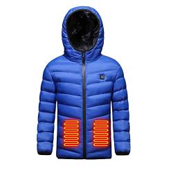 scosao Beheizte Jacke Kinder, Junge Mädchen Daunenjacke Hoodies USB Wiederaufladbar Beheizbare Kleidung Winter Wärmer Bekleidung füR Outdoor Camping Wanderung,Blue,140cm von scosao