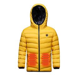 scosao Beheizte Jacke Kinder, Junge Mädchen Daunenjacke Hoodies USB Wiederaufladbar Beheizbare Kleidung Winter Wärmer Bekleidung füR Outdoor Camping Wanderung,Yellow,130cm von scosao