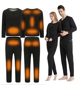 scosao Elektrisch Beheizt Thermo-Unterwäsche Set, Beheizbare Langarm Top + Hose Winter Base Layer Set 14 Zone Heizung Unterwäsche Thermal Kleidung Waschbar mit APP Smart Control Temperatur,Man,L von scosao