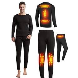 scosao Heizung Unterwäsche Thermounterwäsche Set Waschbar für Herren Motorrad Funktionsunterwäsche Beheizbare mit 3- Temperatur Beheizte Wärmende Baselayer für Skifahren, Cycling, Camping,Black,L von scosao