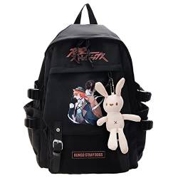 Anime Bungo Stray Dogs Rucksack aus Nylon, mit großem Fassungsvermögen, Schwarz, Schwarz 3, One size von sdfsdfsd