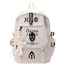 Anime JoJo's Bizarre Adventure Nylon Rucksack, Street Style, große Kapazität, Schultasche, College-Tasche, Weiß, Weiß 3, One size von sdfsdfsd