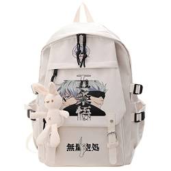 Anime Jujutsu Kaisen Gojo Satoru Nylon Weiß Rucksack, Street Style Große Kapazität Schultasche College Tasche, Weiß-4, One size von sdfsdfsd