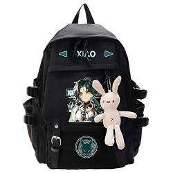 Game Genshin Impact XIAO Nylon-Rucksack, Street-Style, große Kapazität, Schultasche, College Tasche, Schwarz 1, One size von sdfsdfsd