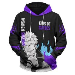 sdfsdfsd Anime Manga Jujutsu Kaisen Cosplay Ryomen Sukuna Hoodie 2024 3D-Druck Sweatshirt für Fans Cosplay Geschenke, Schwarz , S von sdfsdfsd