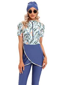 seafanny Frauen Muslimische Bademode Crop Short Burkini Modest Badeanzug mit Frontreißverschluss(Anthurien 38) M von seafanny