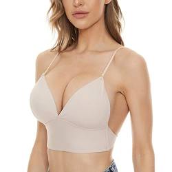 seagallery BH mit niedrigem Rücken, bügelfrei, U-förmig, rückenfrei, wandelbar, Spaghetti-Träger, BH für Damen, Neckholder-Top, Bralette, beige, M von seagallery