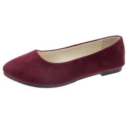 seiveini Ballerinas Damen Ballet Flat Elegant Flache Schuhe Weiches Bequeme Frauen Flats Damen Klassische Einfarbig Ballerinas Geschlossene Ballerinas mit Komfort Innensohle A Weinrot 36 EU von seiveini