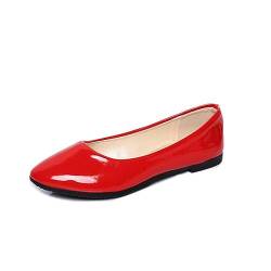 seiveini Ballerinas Damen Ballet Flat Elegant Flache Schuhe Weiches Bequeme Frauen Flats Damen Klassische Einfarbig Ballerinas Geschlossene Ballerinas mit Komfort Innensohle B Rot 35 EU von seiveini