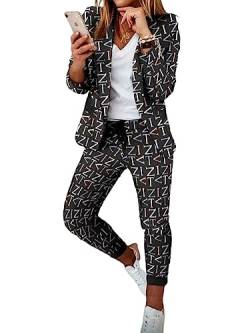 seiveini Business 2-teiliger Anzug Damen Langarm Blazer Anzug Zweiteiler Elegant Hosenanzug Slim Fit Anzugjacke und Anzughose Blazer Set Damen Outfit 2 Stück Chic Mode B Schwarz 2 S von seiveini