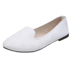 seiveini Damen-Ballerina Slip On Bequeme Ballet Flach Damen Ballerinas Flach Geschlossene mit Spitzer Zehe Tanzschuhe Frauen Flats Halbschuhe Damen Freizeitschuhe Elegant Retro A Weiß 41 EU von seiveini