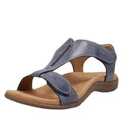 seiveini Damen Flache Strandsandalen Sommer mit Weiche Fußbett Klettverschluss Sandalen Vintage Leicht Freizeit Schuhe Frauen Sandalen Casual Sandalette Bequeme A Blau 41 EU von seiveini