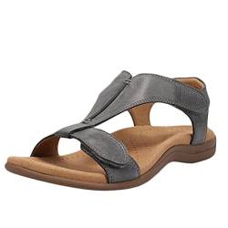 seiveini Damen Flache Strandsandalen Sommer mit Weiche Fußbett Klettverschluss Sandalen Vintage Leicht Freizeit Schuhe Frauen Sandalen Casual Sandalette Bequeme A Grau 38 EU von seiveini