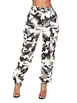 seiveini Damen Hosen Camouflage Jogginghose Sporthose Cargo Hose Multi Taschen Workwear Military Sicherheitshose Uniform Combat Freizeithose B WeißL von seiveini