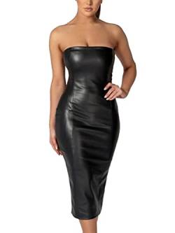 seiveini Damen Kleider Kunstleder Wetlook Neckholder Rückenfreie Kurz Sexy Abendkleid Minikleid Partykleider Clubwear Lederkleid Cocktailkleid Ärmellos Elegante A Schwarz M von seiveini