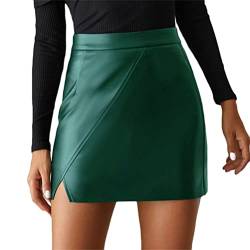 seiveini Damen Lederrock Wetlook PU Leder Bleistiftrock Figurbetont Bodycon Mini Rock Hohe Taille Leather Skirt Hüftrock Damen Minirock Sexy Wetlook Rock A Grün 3XL von seiveini