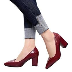 seiveini Damen Pumps mit Spitzer Zehenpartie Elegante Pumps High Heels für Frauen Abendschuhe Businessschuhe Partyschuhe Pumps mit Blockabsatz für Damen Klassische Vintage A Weinrot 37 EU von seiveini