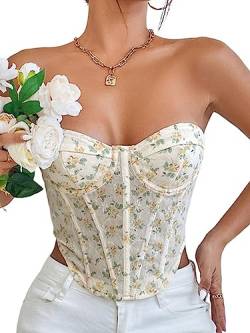 seiveini Damen Spitze Bustier Sexy Vintage Spaghettiträger Offener Rücken Korsett Push Up Party Outfit Crop Top Shapewear Sommer Tank Tops Lace Up Camisoles Streetwear A27 Gelb S von seiveini