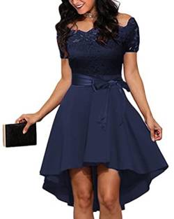 seiveini Damen Spitzekleid Irregulär Brautjungfernkleider Applique Midikleid Spitzenkleid Brautkleid Abiballkleid Hochzeitskleid Leichte Kleider Sommer Kleid Partykleid Chic Elegant A Marine S von seiveini