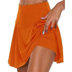 seiveini Damen Tennis Rock mit Hose Tennisrock High Waist Skort Damen Tennis Skort Sommer Mini Tennisröcke Sport Wanderrock Golfrock mit Tasche & Innenhose für Laufen A Orange XL von seiveini