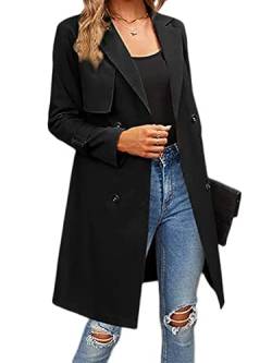 seiveini Damen Trenchcoat Lang Mantel Herbst Frühling Winddicht Jacke Übergang Jacke Elegant Mäntel mit Gürtel Slim Fit Winddichter Jacken Frühlingsmantel Sommermantel Einfarbig A Schwarz S von seiveini