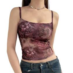 seiveini Damen Y2K Spitzen Cami Crop Top Ärmellos Sexy Camisole Tanktops Fairy Grunge Tank Tops Vintage Tees Cami E-Girls Streetwear Punk Tops Bluse Weste Oberteil 6 Weinrot M von seiveini