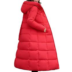 seiveini Daunenjacke Damen Lang mit Kapuze Daunenmantel Warm Winterparka Dicke Steppjacke Winterjacke Casual Wintermantel Outdoorjacke Outwear A Rot L von seiveini