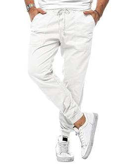 seiveini Herren Chino Hose Stretch Herren Cargohose Casual Freizeithose Skinny Slim Fit Arbeitshose Lange Anzughose mit Taschen Business Hose Große Größe Stoffhose C Weiß XL von seiveini