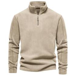 seiveini Herren Fleece Pullover mit Viertelreißverschluss Stehkragen Bequem Weich Sweatshirt Pullover mit Reißverschluss Langarm Rollkragen Pullover 1/4 Zip Winter Warmer A Aprikose M von seiveini