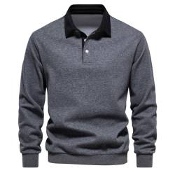 seiveini Herren Polo-Pullover mit Knopf Langarmhemd Regular Fit Herren Pullover Mit Polokragen Casual Sweatshirt Herren Polohemd Langarm Sportlich Poloshirts Männer Pulli Elegant A Dunkelgrau L von seiveini