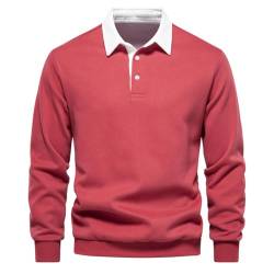 seiveini Herren Polo-Pullover mit Knopf Langarmhemd Regular Fit Herren Pullover Mit Polokragen Casual Sweatshirt Herren Polohemd Langarm Sportlich Poloshirts Männer Pulli Elegant A Rot XL von seiveini