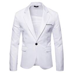 seiveini Herren Sakko Jacket Jersey Elastisch Melange Herren Business Casual Anzug Sakko Revers Business Blazer Jacke Sport Anzugjacke C Weiß S von seiveini