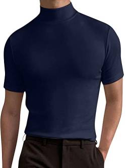 seiveini Herren Stehkragenshirt Kurzarm Unterhemd Slim Fit Männer T-Shirt Kurzarm Rollkragen Basic Tops Einfarbig Underwear Herren Stehkragen Shirt Männlich Bluse Casual A Marine XXL von seiveini