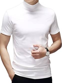 seiveini Herren Stehkragenshirt Kurzarm Unterhemd Slim Fit Männer T-Shirt Kurzarm Rollkragen Basic Tops Einfarbig Underwear Herren Stehkragen Shirt Männlich Bluse Casual C Weiß XL von seiveini