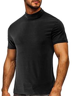 seiveini Herren T-Shirt mit Stehkragen Kurzarm Hemd Sommer Casual Einfarbig Sommer T-Shirt Bluse Rollkragen Kurzarm Männer Tops Sport Shirt Regular Fit Workout Outdoor B Schwarz 3XL von seiveini