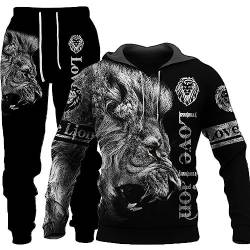 seiveini Herren Trainingsanzug 3D Gedruckter Jogginganzug Herren Zweiteiliges Set Freizeitanzug mit Löwen Tigermuster Sportswear für Herren Hoodie Jogging Hose B13 XXL von seiveini