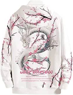 seiveini Hoodie Herren Techwear Kapuzenpullover Hip Hop Chinesischer Streetwear Pullover Unisex Pullover Hoodie Damen Herren Gedruckt Sweatshirt Lässig Lose Herbst und Winter E Weiß L von seiveini