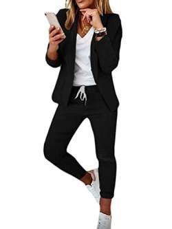 seiveini Hosenanzug Damen Elegant Business Anzug Set Blazer Hose Outfit Zweiteiler Slimfit Freizeitanzug Damen Festlich 2 Stück Buisnesskleidung Frauen Hosenanzüge Mode A Schwarz L von seiveini