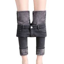 seiveini Jeans Damen Winter Jeans Plüsch Gefüttert Thermohose Straight High Waist Jeanshose Fleece GefüTtert Thermojeans Lang Warm Winterhose Fleecehose Strumpfhosen A Grau 25 von seiveini