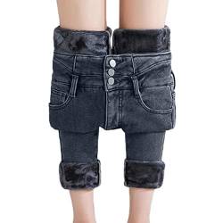 seiveini Jeans Damen Winter Jeans Plüsch Gefüttert Thermohose Straight High Waist Jeanshose Fleece GefüTtert Thermojeans Lang Warm Winterhose Fleecehose Strumpfhosen D Grau 26 von seiveini