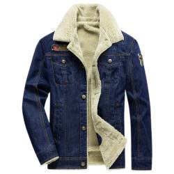 seiveini Jeansjacke Gefüttert Teddyfleece Herren Warm Winterjacke Denim Dicker Jeans Mantel Herren Pelzkragen Trucker Jean Jacken Retro Übergangsmantel Warmer A Blau 3XL von seiveini