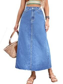 seiveini Jeansrock für Damen Hohe Taille Denim Röcke Elegante Jeansröcke Damen Jeans Röcke Knielang mit Knöpfe Taschen Frauen Bleistiftrock Lässige Jeansrock Chic Vintage I Blau L von seiveini