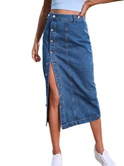 seiveini Jeansrock für Damen Hohe Taille Denim Röcke Elegante Jeansröcke Damen Jeans Röcke Knielang mit Knöpfe Taschen Frauen Bleistiftrock Lässige Jeansrock mit Schlitz Vorne A Dunkelblau M von seiveini