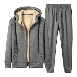 seiveini Jogginganzug Herren Baumwolle Fleece Gefütterte Trainingsanzug Herren Winter Warmer Freizeitanzug Sportswear Sportanzug Fitnessanzug Wolle-Gefüttert Warm Sweatjacke + Hose A Grau XXL von seiveini