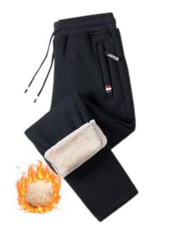 seiveini Jogginghose Herren Sherpa Gefüttert Winterhose Warm Sweathose Fleecehose mit Gummibund Winter Dick Traininghose Outdoor Sporthose Lang Sweatpants mit Kordelzug B1 Schwarz L von seiveini